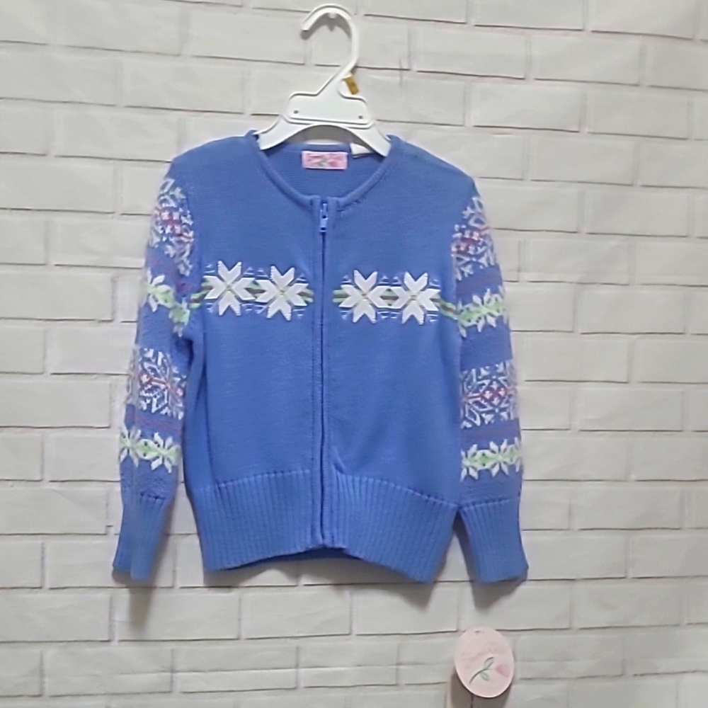 Todder girls periwinkle blue snowftake sweater.